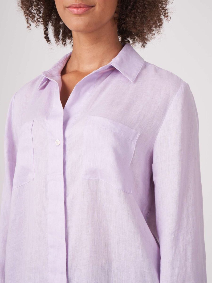 Basic pure linen blouse with breast pockets image number 2
