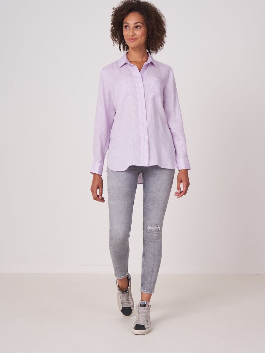 Basic pure linen blouse with breast pockets image number 3