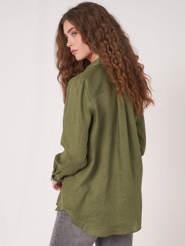 Basic linnen blouse met borstzakken image number 1