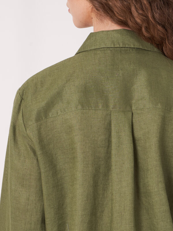 Basic linnen blouse met borstzakken image number 2