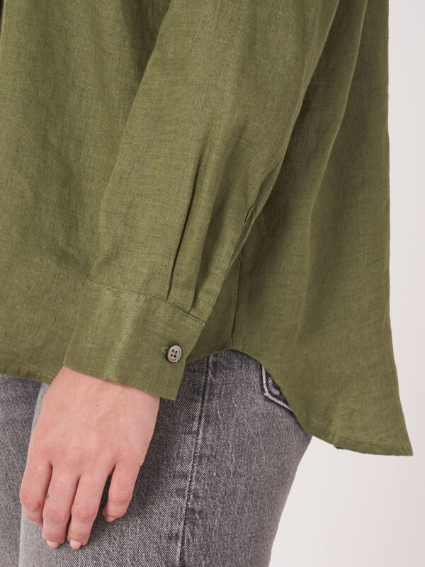 Basic linnen blouse met borstzakken image number 3