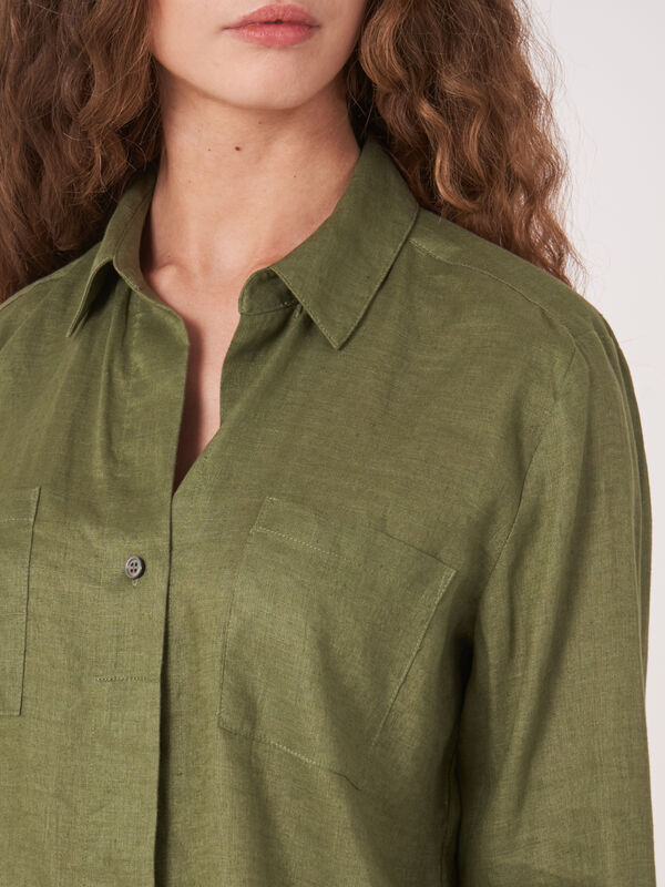 Basic linnen blouse met borstzakken image number 4