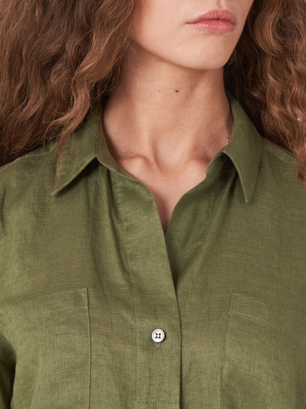 Basic linnen blouse met borstzakken image number 5