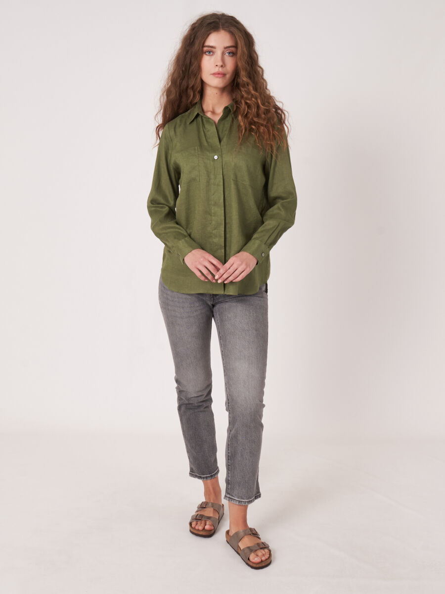 Basic pure linen blouse with breast pockets image number 6