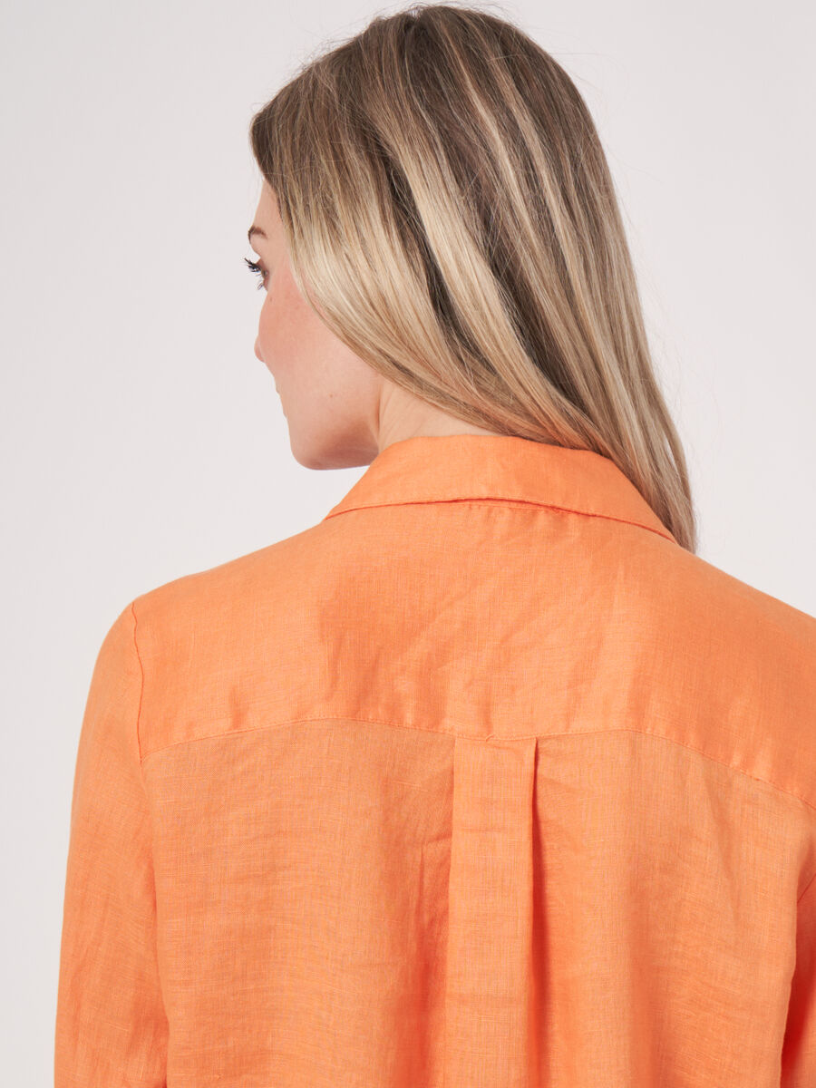 Basic linnen blouse met borstzakken image number 4