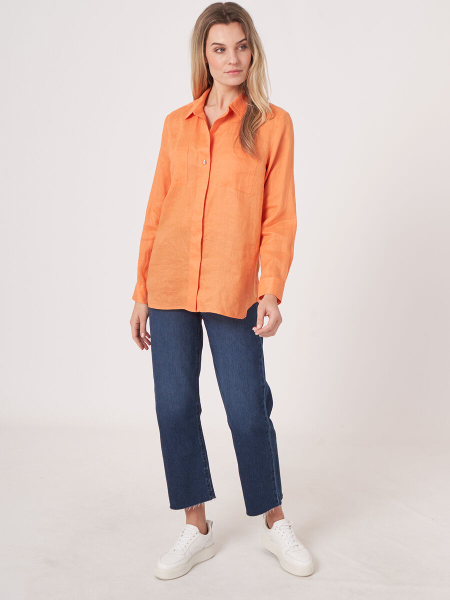 Basic linnen blouse met borstzakken image number 5