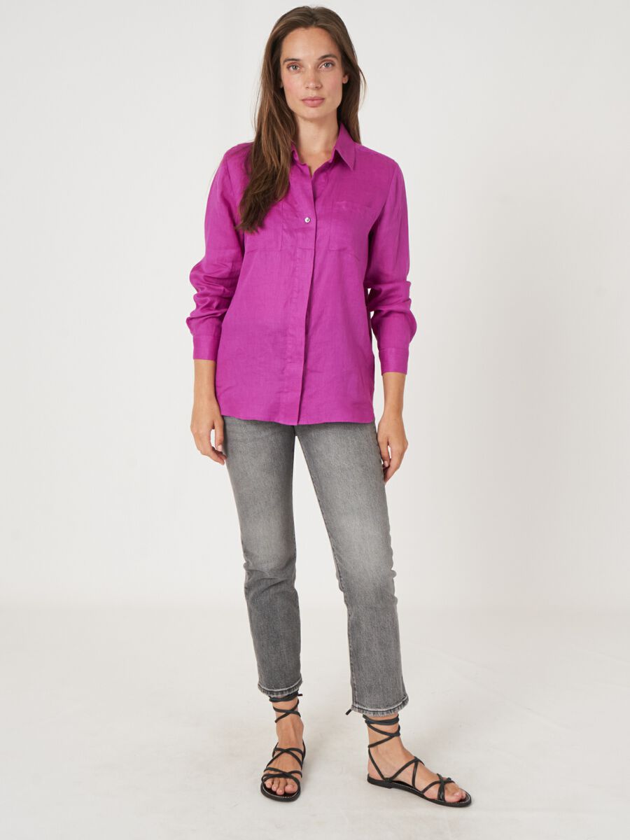 Leinenbluse f&uuml;r Damen mit Brusttaschen, A-Linie image number 4