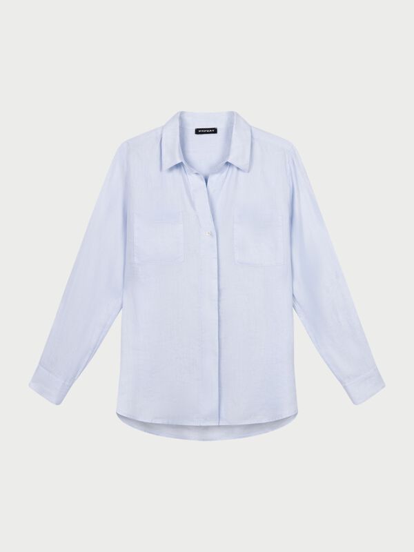 Basic linnen blouse met borstzakken image number 0
