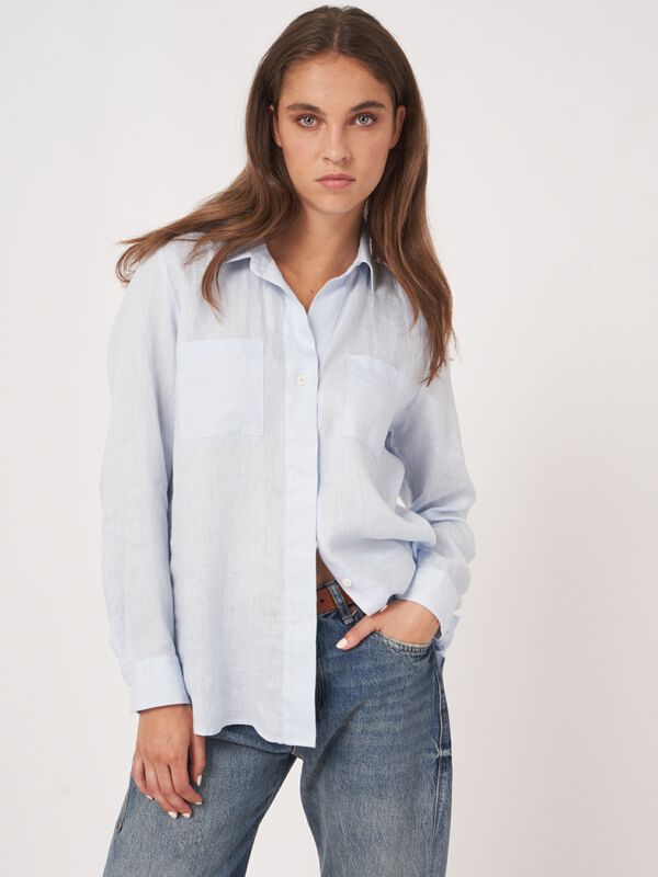 Basic linnen blouse met borstzakken image number 1