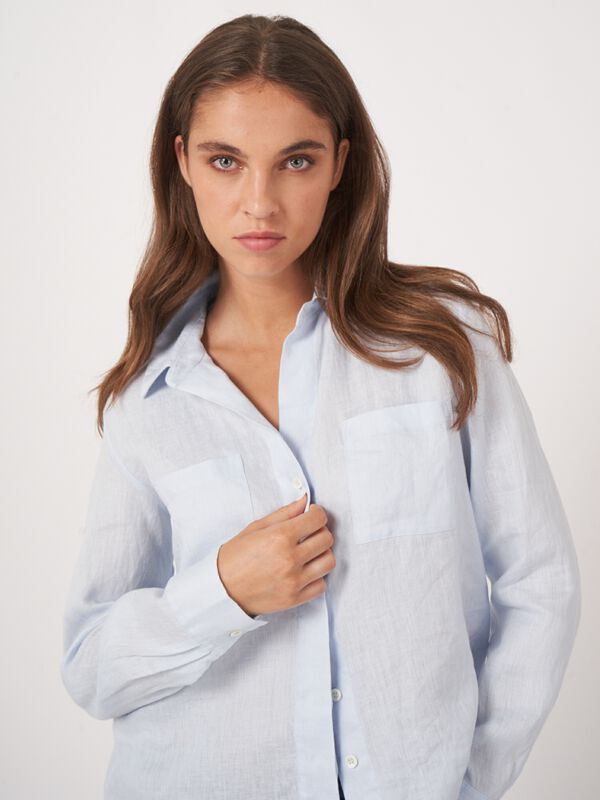 Basic linnen blouse met borstzakken image number 2