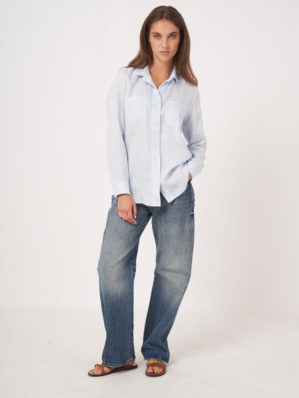 Basic linnen blouse met borstzakken image number 5