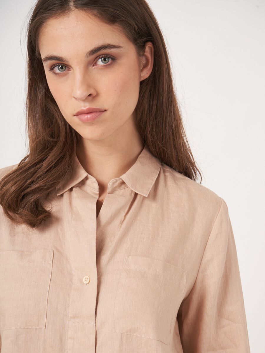 Basic pure linen blouse with breast pockets image number 4