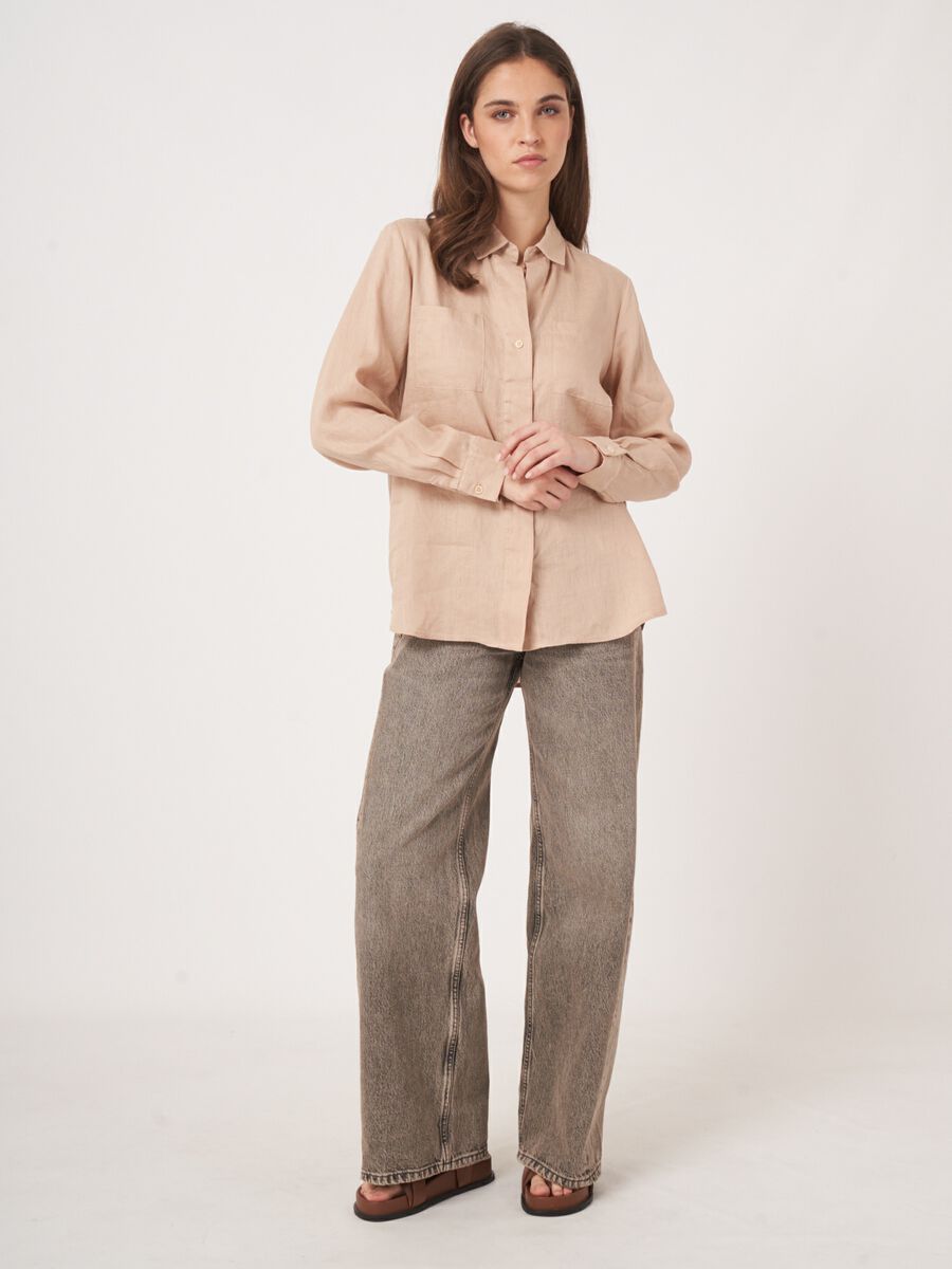 Basic pure linen blouse with breast pockets image number 7