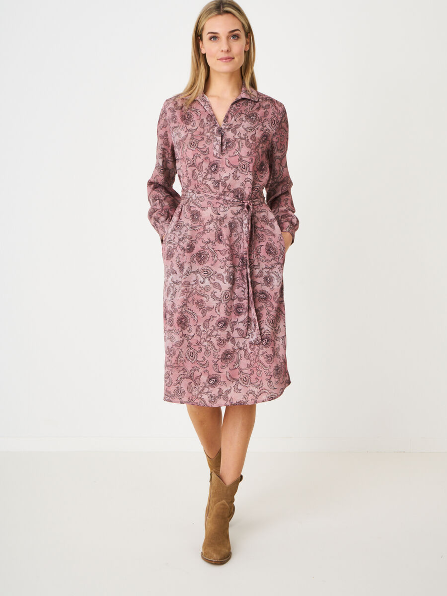 Long stretch satin silk dress with paisley leaves print image number 0