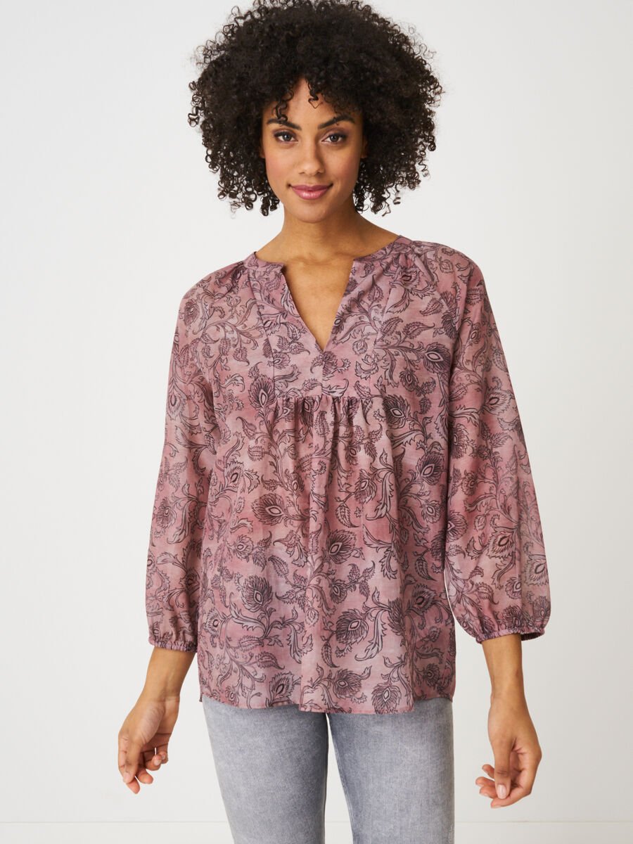 Blouse with 3/4 sleeves and paisley leaves print image number 0