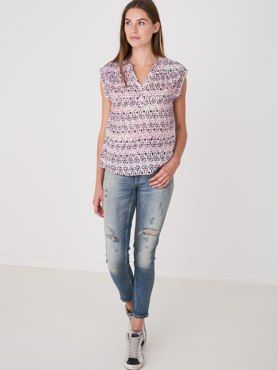 Pure chiffon silk top with batik paisley print image number 3