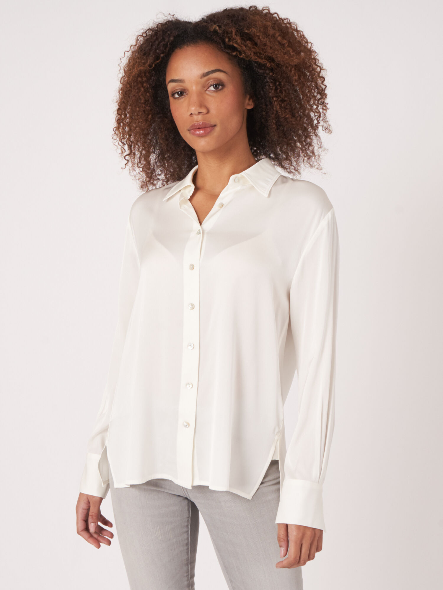 Silk shirt with chest pocket and side slits