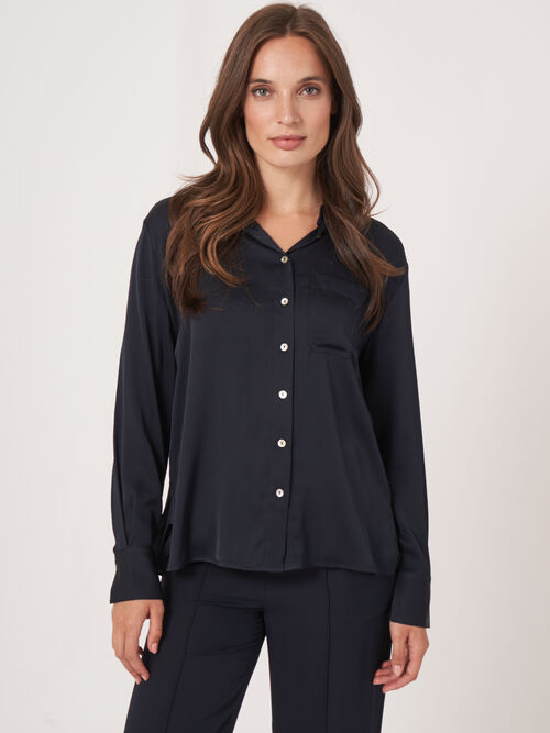 Silk shirt with chest pocket and side slits
