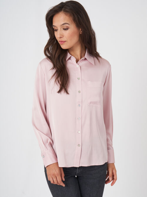 Silk shirt with chest pocket and side slits