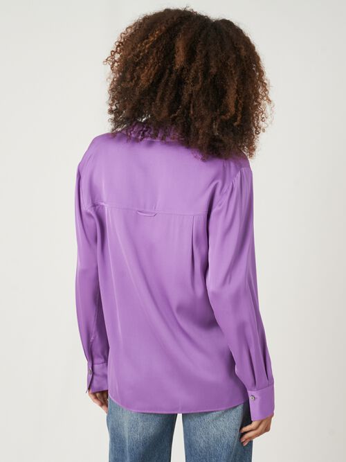 Silk shirt with chest pocket and side slits