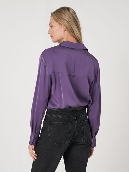Silk shirt with chest pocket and side slits
