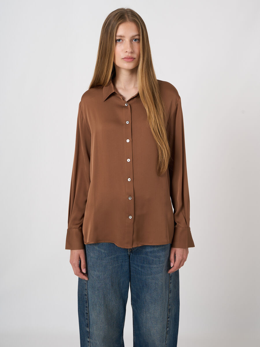 Stretch Silk Blouse with Side Slits image number 4