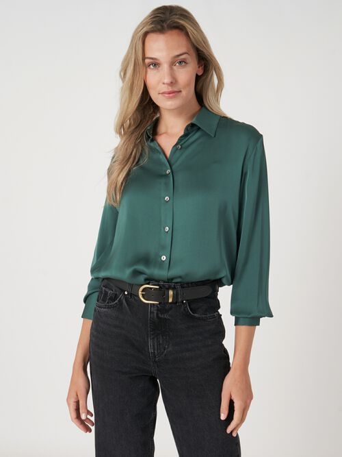 Silk shirt with chest pocket and side slits