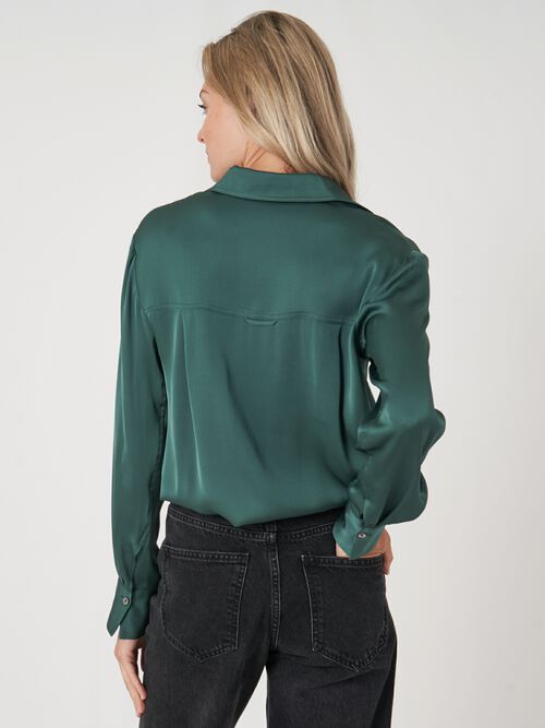 Silk shirt with chest pocket and side slits