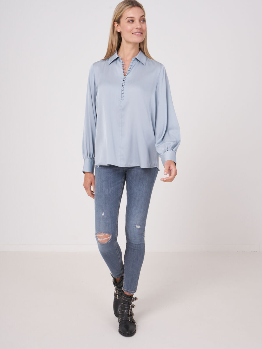 Silk shirt with button loop closure image number 25