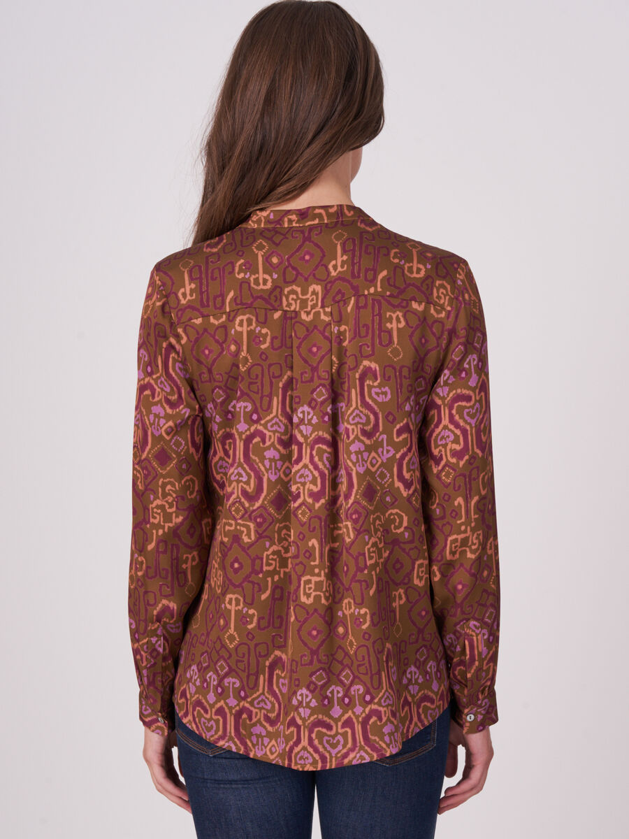 Silk buttoned blouse with ethnic print image number 1