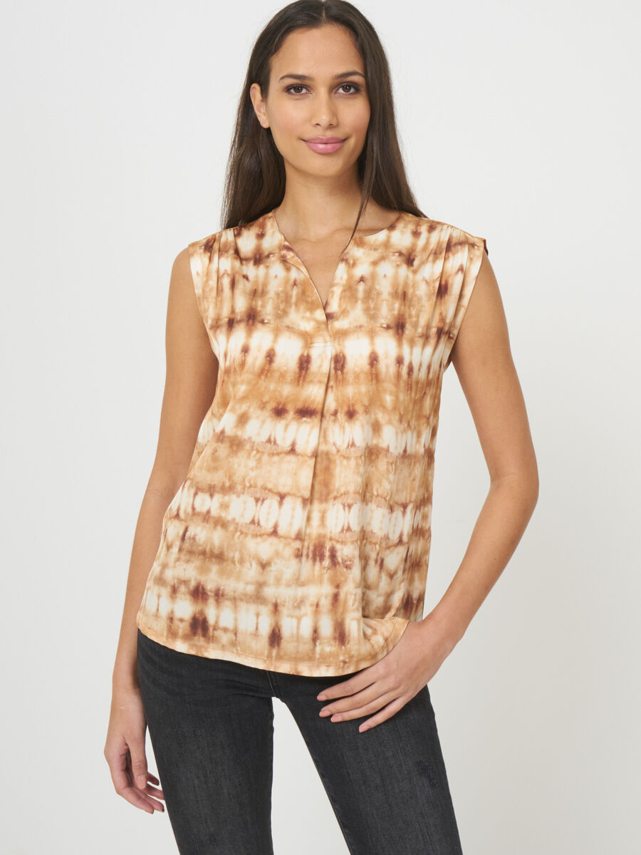 Sleeveless silk top with tie dye print image number 0