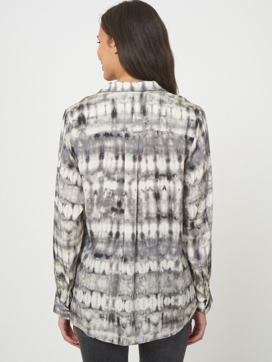 Tie dye silk blouse with lapel collar