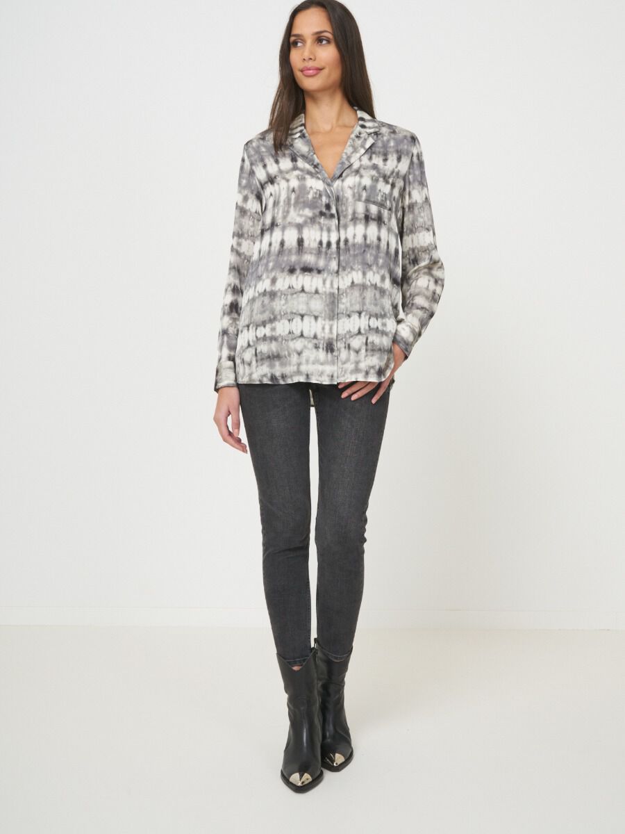 Tie dye silk blouse with lapel collar