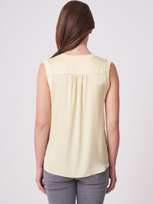 Silk top with rib knit trim