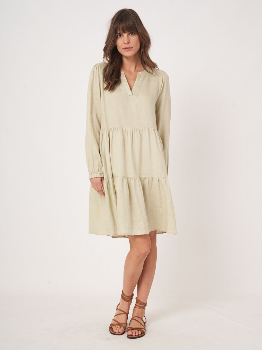 Linen tiered dress image number 0