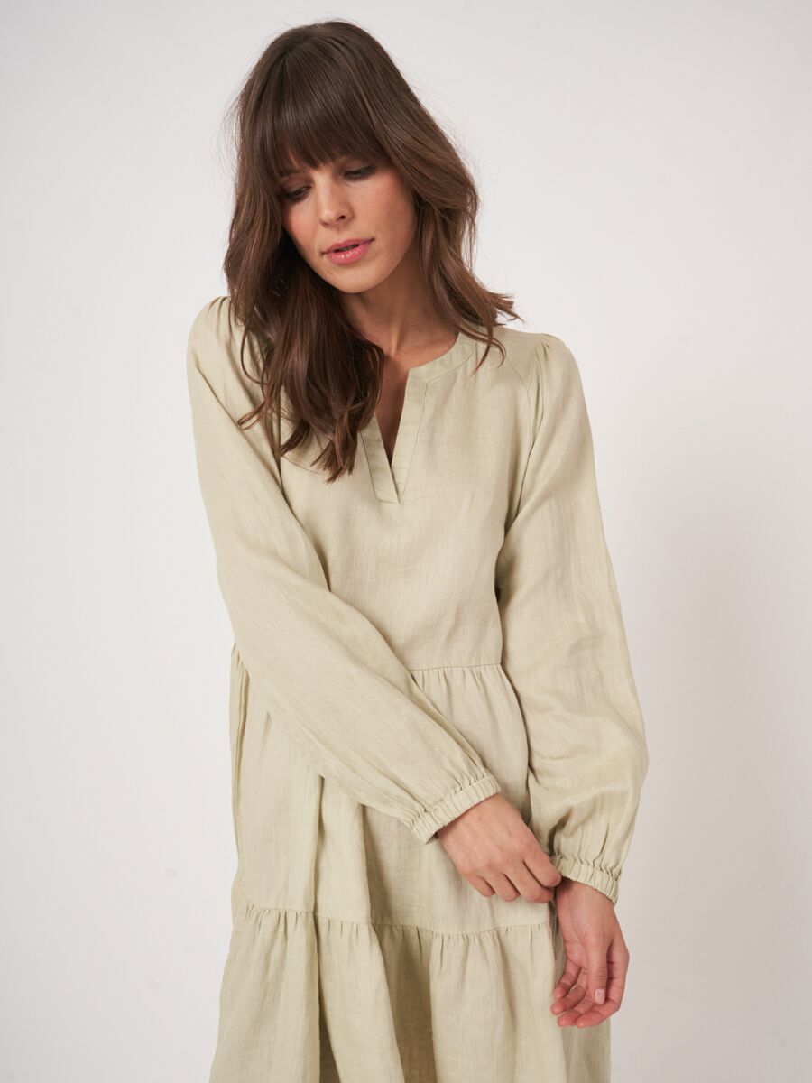 Linen tiered dress image number 1