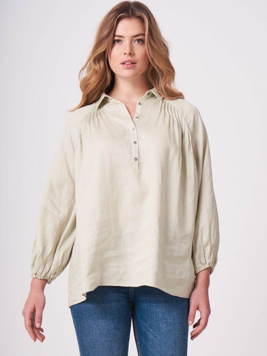 Linen blouse with puff sleeves image number 0