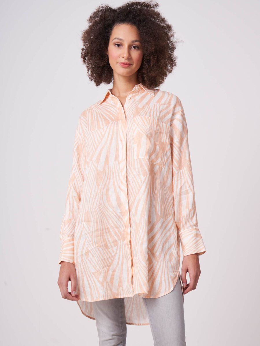 Linen shirt dress with wave print image number 0