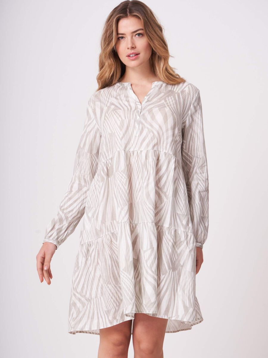 Linen tiered dress with wave print image number 0