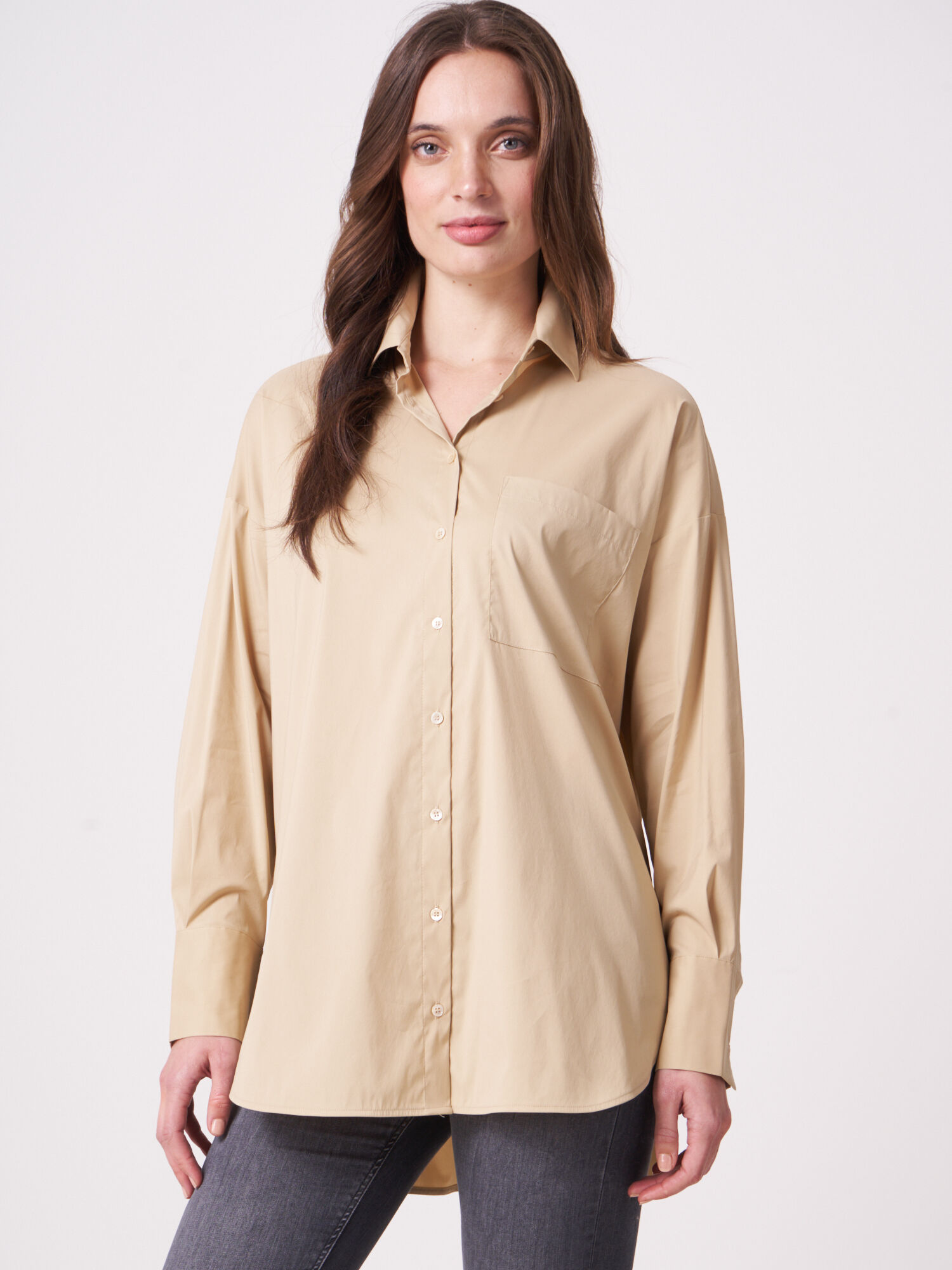 Oversized katoenen blouse met borstzak