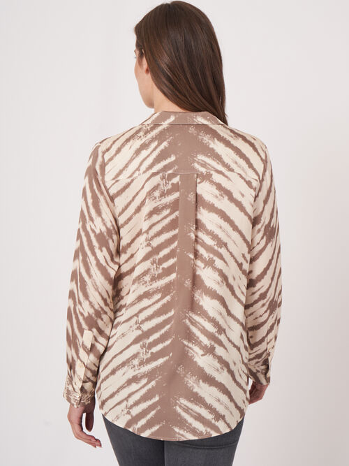 Silk A-line tie dye print blouse with lapel collar