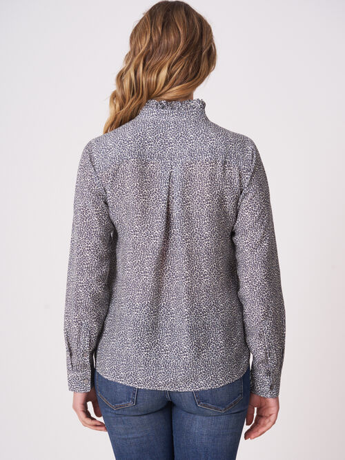 A-line blouse with ruffle stand-up collar