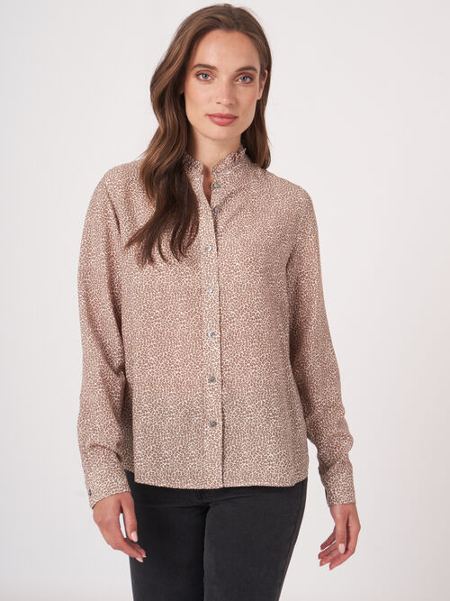 A-line blouse with ruffle stand-up collar