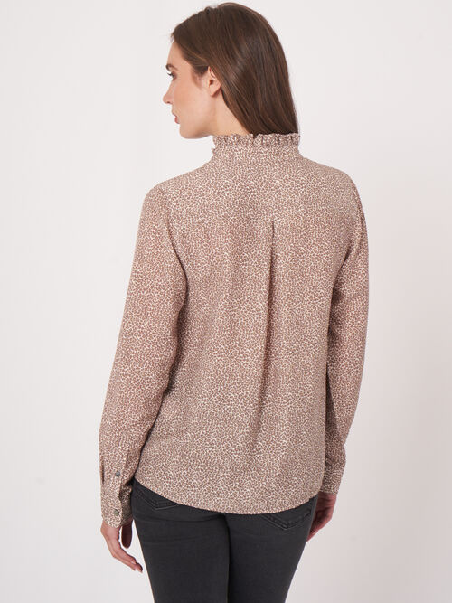 A-line blouse with ruffle stand-up collar