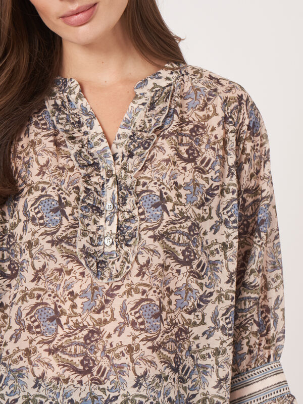 Blouse van katoen-zijdemix met bloemenprint image number 2