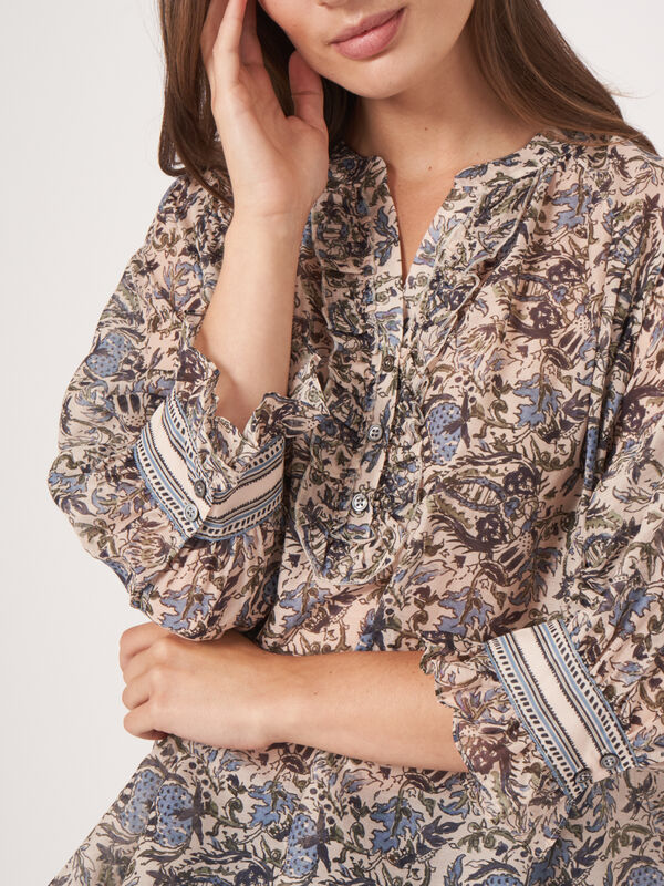 Blouse van katoen-zijdemix met bloemenprint image number 3