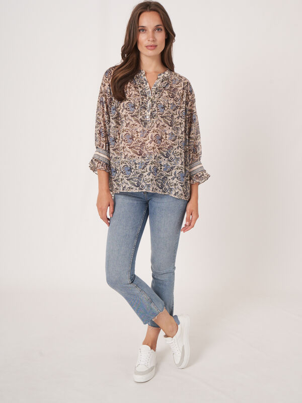 Blouse van katoen-zijdemix met bloemenprint image number 5