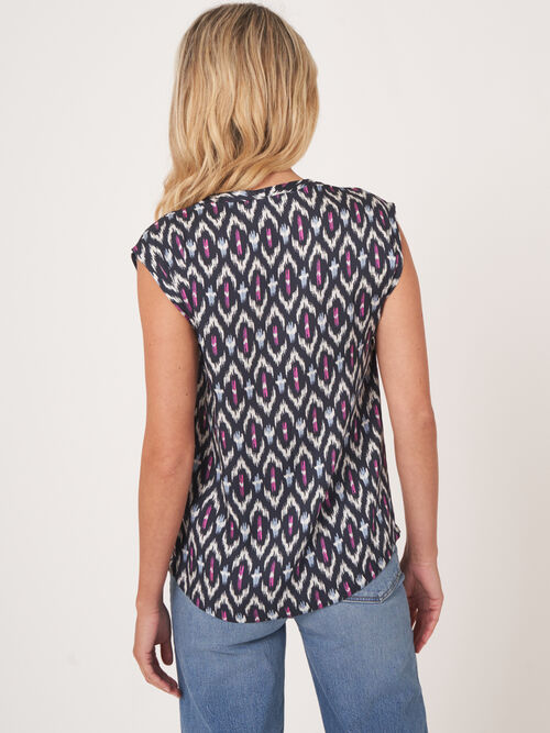 Silk top with ikat print 