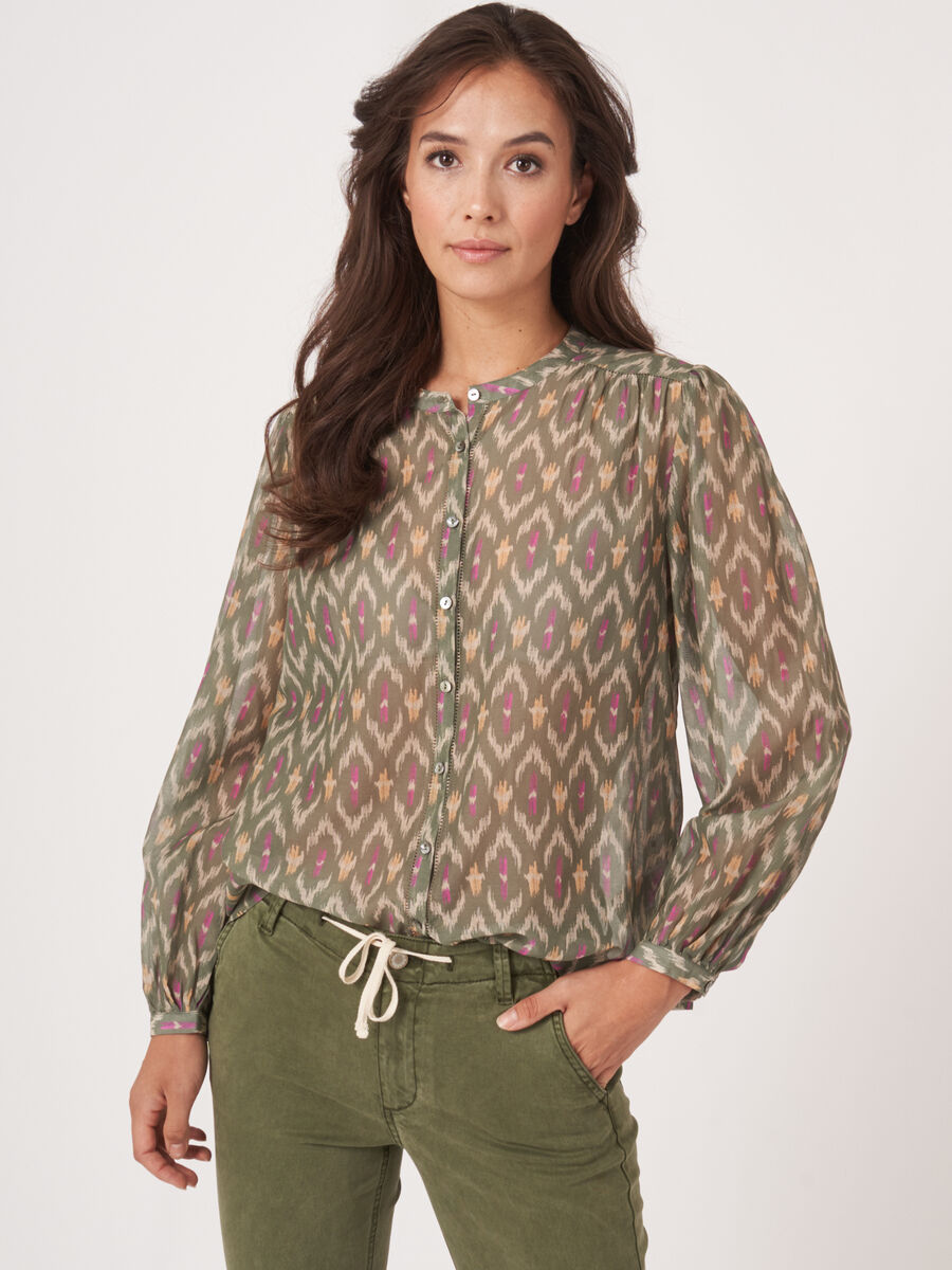 Cotton silk blend blouse with ikat print image number 0