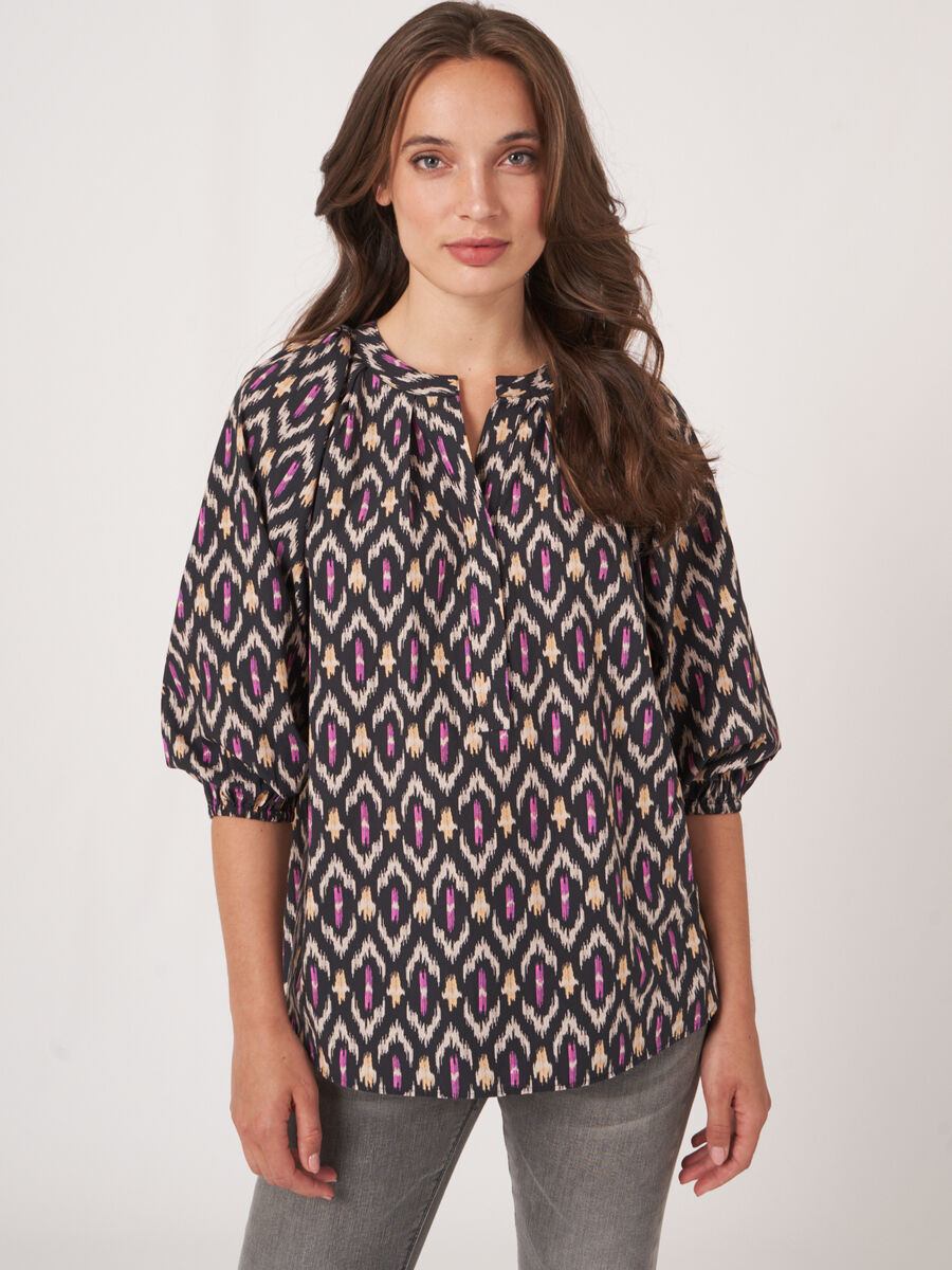 Cotton blouse with ikat print image number 0